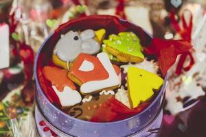 Natal doces fundo. lindo Natal biscoitos dentro uma jar. foto