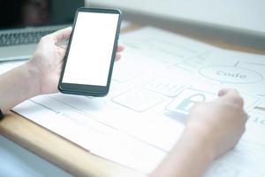 brincar imagem do ux gráfico desenhador criativo Smartphone inscrição processo desenvolvimento interface para rede Móvel telefone, brincar conceito foto