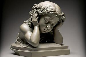 artístico escultura do uma criança com pesado dor de cabeça. ai gerado foto