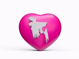 3d Rosa coração com 3d branco mapa do Bangladesh isolado em branco fundo, 3d ilustração foto