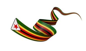 3d bandeira do Zimbábue, brilhante acenando 3d fita bandeira com Estrela em branco fundo, 3d ilustração foto