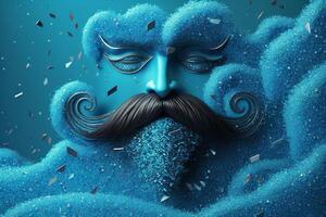 azul abstrato ilustração com uma bigode. internacional masculino dia, do pai dia. generativo ai. foto