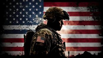 americano bandeira e soldado, memorial dia - ai gerado foto