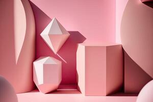 minimalista Rosa fundo com geométrico formas e sombras. ilustração ai generativo foto