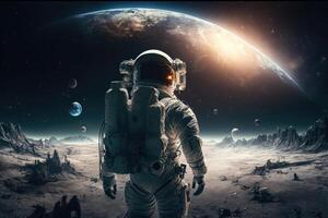 astronauta dentro aberto espaço. ilustração ai generativo foto