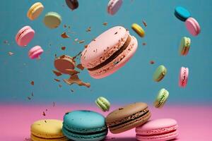 colorida delicioso francês sobremesa macaron ou Macarrão. ilustração ai generativo foto