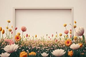 fofa Primavera flor fronteira quadro. ilustração ai generativo foto