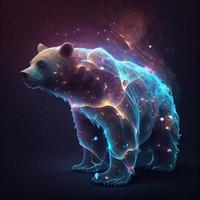 Urso a partir de galáxias espirais espaço nebulosa estrelas fumaça. ai render foto