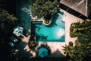 azul piscina em tropical ilha. ilustração ai generativo foto