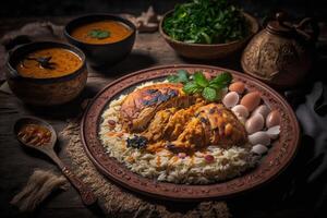 iemenita Comida. frango com arroz. ilustração ai generativo foto