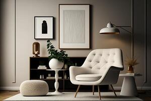 minimalista composição do elegante vivo quarto espaço. ilustração ai generativo foto