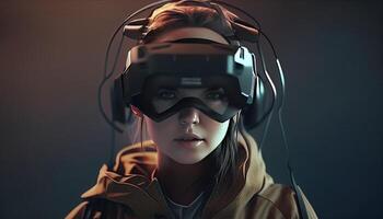 pessoa desgasta vr, metaverso ilustração. virtual realidade, homem com óculos. tecnologia do futuro, generativo ai foto