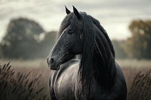 cavalo em a campo. ilustração ai generativo foto