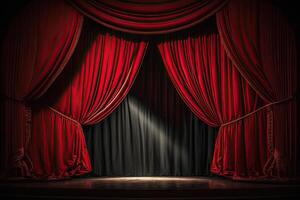 teatro etapa vermelho cortinas mostrar Holofote. ilustração ai generativo foto