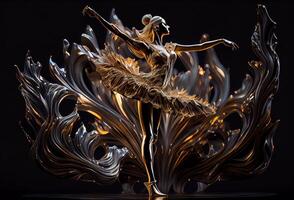 metal escultura do uma bailarina em uma Preto fundo. menina dançando balé. ai gerado foto