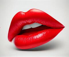 mulheres lábios com vermelho batom em uma branco fundo. ai gerado foto