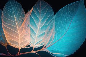 a textura do a transparente esqueleto azul folhas . ilustração ai generativo foto