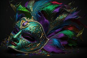 mardi gras mascarar traje tradicional carnaval Projeto fundo face, generativo ai foto