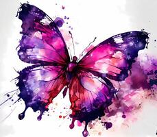 roxa borboleta pintado dentro aguarela aguarela em uma branco fundo. ai gerado foto