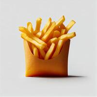 francês fritas em a branco fundo. ilustração generativo ai foto