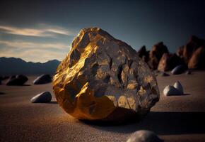 ouro pepita deitado em a chão. valioso mineral pedra. ai gerado foto