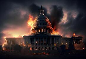 queimando capitólio construção dentro EUA. destruição do democracia. guerra dentro a EUA. ai gerado foto