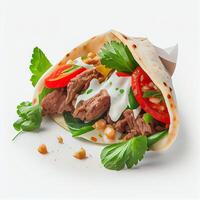 kebab com cordeiro e legumes no pão pita. IA generativa foto