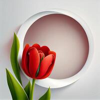 Primavera realista vermelho tulipa flor fundo com vazio. ilustração generativo ai foto
