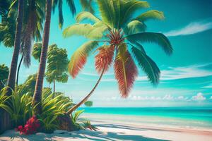 lindo colorida pôr do sol fundo tropical oceano de praia. ilustração generativo ai foto