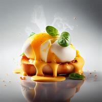 cozinhou delicioso ovos benedict. ilustração generativo ai foto