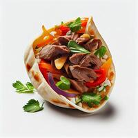 kebab com cordeiro e legumes no pão pita. IA generativa foto