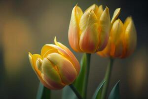 natural Primavera luz amarelo tulipas em verde. ilustração generativo ai foto