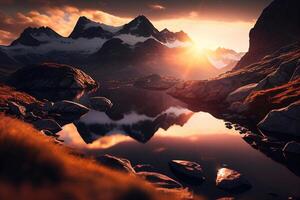 cênico nascer do sol dentro a Alto montanhas do a Alpes generativo ai foto