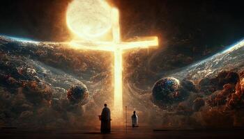 abstrato ilustração religião versus Ciência foto