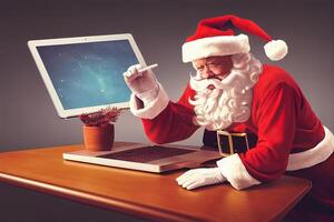 ilustração do santa claus com uma computador foto