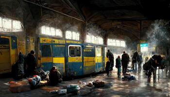 ilustração do pobreza às a trem estação foto