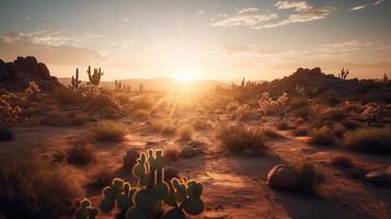 pôr do sol dentro Joshua árvore nacional parque, Califórnia, Unidos estados foto