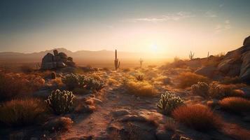 pôr do sol dentro Joshua árvore nacional parque, Califórnia, Unidos estados foto