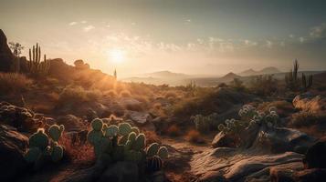 pôr do sol dentro Joshua árvore nacional parque, Califórnia, Unidos estados foto