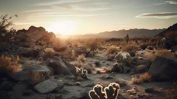 pôr do sol dentro Joshua árvore nacional parque, Califórnia, Unidos estados foto