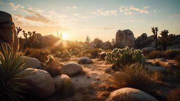 pôr do sol dentro Joshua árvore nacional parque, Califórnia, Unidos estados foto