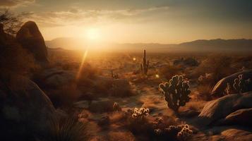 pôr do sol dentro Joshua árvore nacional parque, Califórnia, Unidos estados foto