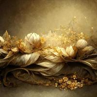 Magia fada conto luxo fundo com dourado flores pólen luz efeitos. 3d ilustração. ai renderizar. foto