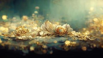 delicado fabuloso turquesa luxo fundo com Magia flores jóias e luz efeitos. 3d ilustração. ai render foto
