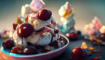 apetitoso sobremesa com gelo creme com frutas e bagas. ai gerado foto