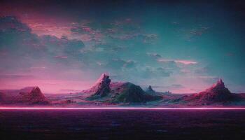 abstrato retro futurista synthwave panorama ai gerado foto