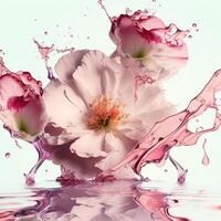 lindo Rosa flor dentro a água. generativo ai foto