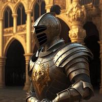 medieval cavaleiro dentro dourado armaduras. digital ilustração ai foto
