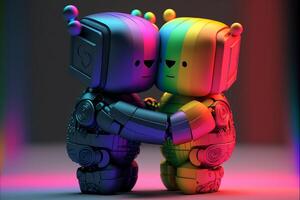 fofa casal do robô outono dentro amar. lgbtq orgulho conceito. mínimo tecnologia. generativo ai foto