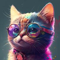 fechar-se retrato ilustração colorido gato vestindo oculos escuros. generativo ai foto